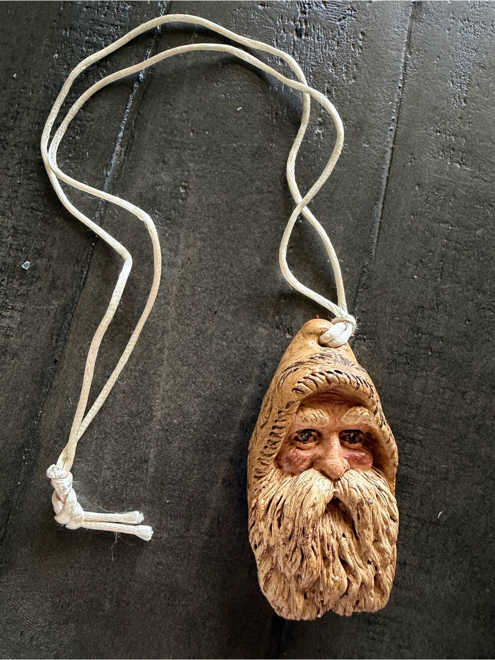 Handpainted Chalk Santa Beard Pendant Necklace - Natural Brown